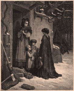 Heinäsirkka ja muurahainen, kuvitus Jean de la Fontainen tarinasta tekijältä Gustave Dore