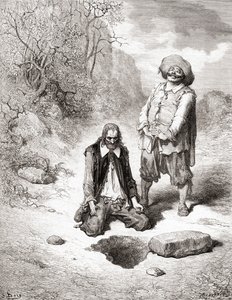 Kurja, joka menetti aarteensa, 1800-luvun lopun Fables de La Fontainen painoksesta (puukaiverrus)