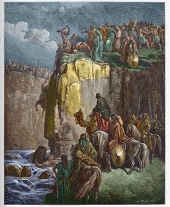 Baalin profeettojen teurastus - Profeetta Elia tekee periristä Baalin papit - kaiverrus Gustave Doren (1832-1883) "" The Bible illustree -kirjaan" - Kaiverrus "" Dore Biblesta"" tekijältä Gustave Dore