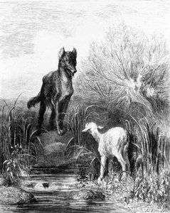 Susi ja lammas "" Fables" La Fontainen Dorélta tekijältä Gustave Dore