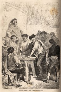 Baratoa vaativan navajan baratero-ase on kunnianosoitus, jonka hän ylistää salaisten pelien määrästä. Gustave Doren (1832-1883) piirros havainnollistaa hänen matkaansa Espanjaan vuonna 1862 Ch. Davillier. Kaiverrus "" Le tour du monde "", toim tekijältä Gustave Dore