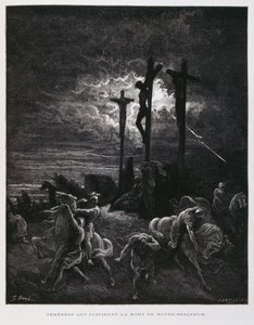 Kristuksen ristiinnaulitseminen, kuvitus Doren Raamatusta. tekijältä Gustave Dore
