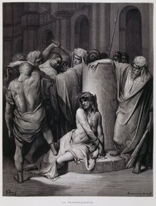 Kristuksen ruoskiminen; kuvitus Doren Raamatusta. tekijältä Gustave Dore