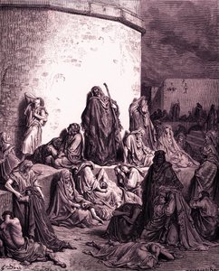 Ihmiset surevat Jerusalemia, kirjoittanut Doré - Raamattu tekijältä Gustave Dore