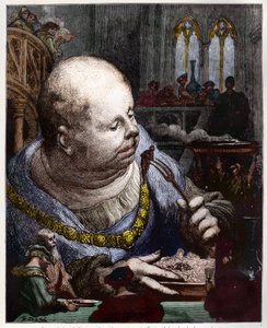 Pyhiinvaeltajia syödään salaateissa - kuvitus "Gargantua ja Pantagruel", Francois Rabelais - kaiverrus Gustave Dore tekijältä Gustave Dore