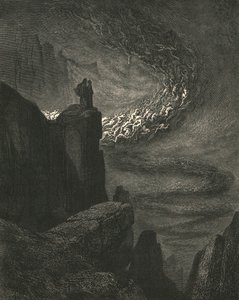 Helvetin myrskyinen räjähdys levottomalla raivolla ajaa henget eteenpäin, c1890. tekijältä Gustave Dore