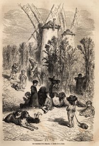 Kanaalin ohdakkeet Don Quijotelle rakkaiden myllyjen juurella, jossa on hiiva, alueella hyvin yleinen koirarotu (Don Quijotessa aina nälkäinen galgo corredor -hahmo) ja kerjäläisten joukko. lapset, totta s tekijältä Gustave Dore