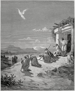 Tobiaksen perhe näkee enkeli Rafaelin katoavan tekijältä Gustave Dore
