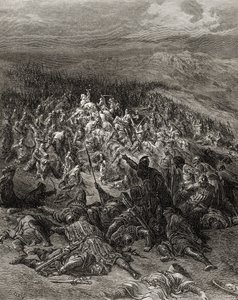Kaksisataa ritaria hyökkää 20 000 saraseenin kimppuun, kuvitus J-F:n Bibliotheque des Croisadesista. Michaud, 1877 tekijältä Gustave Dore