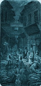 Gustave Dorén viktoriaaninen kalamarkkinoiden kaiverrus tekijältä Gustave Dore