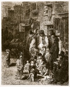 Wentworth Street - Whitechapel, "London, a Pilgrimage", kirjoittanut William Blanchard Jerrold (1826-84) ja kaivertanut A. Bertrand, pubi. 1872 (kaiverrus) tekijältä Gustave Dore