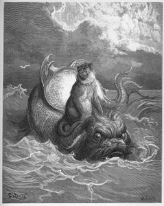 apinat ja delfiinit - Jean de La Fontainen "Fablesista". tekijältä Gustave Dore