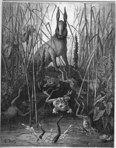 jänis ja sammakko - Jänikset ja sammakot - Jean de La Fontainen "Fablesista" tekijältä Gustave Dore