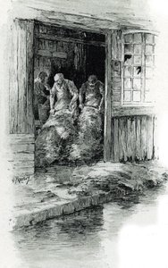 Megissiers de la rue des gobelins Pariisissa (Rue des Gobelins -kadulla, Pariisin parittajat työskentelevät nahkojen ja eläinten nahat) Gustave Frainpontin (1849-1923) piirustus on Saint-Juirsin teoksesta "La seine a travers Paris" tekijältä Gustave Fraipont