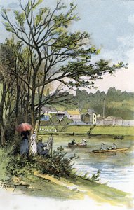 Sunnuntairattaat nuotalla Bas-Meudonissa (Meudon-sur-Seine) Gustave Fraipontin (1849-1923) piirustus Saint-Juirsista