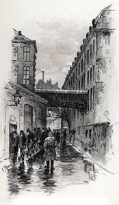 Näkymä flophousesta (doss-house tai doss house) rue de la Bucheriella Maubertin alueella, Pariisissa Gustave Fraipontin (1849-1923) piirustus Saint-Jursista tekijältä Gustave Fraipont