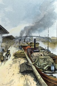 Näkymä Canal de la Villette -kanavalle Pariisissa Gustave Fraipontin (1849-1923) piirustus Saint-Juirsista tekijältä Gustave Fraipont