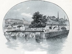 Näkymä Monnaien lukosta, Hotel des Monnaien edessä Pariisissa Gustave Fraipontin (1849-1923) piirustus Saint-Juirsin teoksesta "La seine a travers Paris" tekijältä Gustave Fraipont