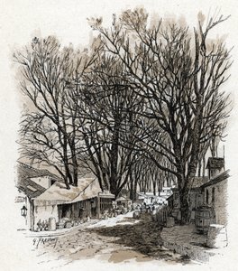 Näkymä rue Leopoldin uudesta varastosta, bercy Paris (Näkymä rue Leopoldin varastosta bercyssä, Pariisi) Gustave Fraipontin (1849-1923) piirustus Saint-Juirsin teoksesta "La seine a travers Paris" tekijältä Gustave Fraipont