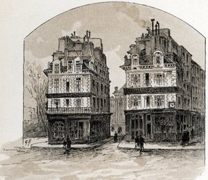 Näkymä Pont-Neufin vanhoista taloista Pariisissa (Vanhat talot Pont Neufin sillalla, Pariisi) Gustave Fraipontin (1849-1923) piirustus Saint-Juirsista