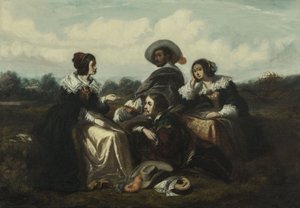 Tarina. Hahmoja Ludvig XIII:n puvussa, n. 1830 (öljy). tekijältä Gustave François Morin