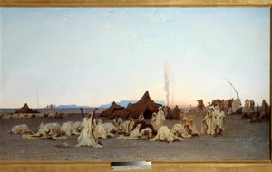 Iltarukous Saharan aavikon yksityiskohdassa. Gustave Achille Guillaumetin (1840-1887) maalaus 1863 su. 1,3x2,8 m. Paris, musee d