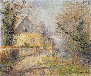 Talot L-joen rannalla "Eure, Louviers; Maisons au Bord de L" Eure, Louviers, 1902 tekijältä Gustave Loiseau
