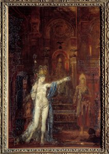 Salomen tatuointi. Salome tanssii Herodeksen juhlan salissa. Korkeammalla valtaistuimella istuva Herodes kiehtoo taikurin kauneutta. Gustave Moreaun (1826-1898) maalaus tekijältä Gustave Moreau