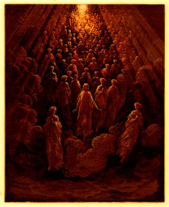 Enkelit Merkurius-planeetalla, kuvitus The Dore Gallery -teoksesta, julkaistu noin vuonna 1890 (digitaalisesti parannettu kuva). tekijältä Gustave after Dore