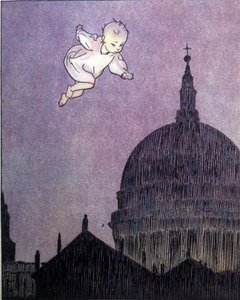 Kuvitus James Matthew Barrien (JM tai J. M. Barrie) tarinaan "La storia di Peter Pan" tekijältä Gustavo Gustavino Rosso