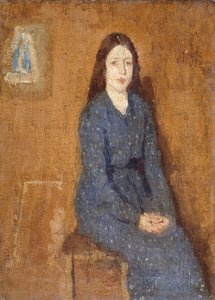 Istuva tyttö, jolla on täplikäs sininen mekko, 1914-15 tekijältä Gwen John