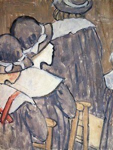 Lapset kirkossa (vartaloväri lyijykynän jälkien päällä paperilla) (katso myös 130312, 281886) tekijältä Gwen John
