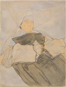 Nukkuva nunna, n. 1916-18 (Hiili, akvarelli ja guassi). tekijältä Gwen John