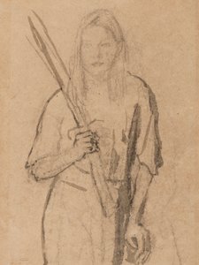 Pysyvä tyttö puutolppa kädessään (kynä ja pesu paperille) tekijältä Gwen John