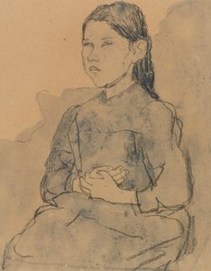 Nuori tyttö: Marie Hamonet, n. 1918 (hiili ja sininen pesu paperilla) tekijältä Gwen John