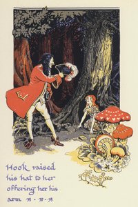 Peter Pan ja Wendy: Koukku kohotti hattua hänelle tarjoten hänelle kätensä (väri litho)