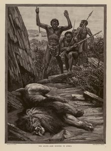 Leijonanmetsästys Afrikassa (kaiverrus) tekijältä H. Dixon