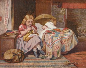 Äidin apu (värilitografia) tekijältä H. Garland