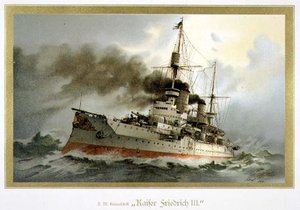 S.M. Linienschiff "Kaiser Friedrich III" (H.M. Ship of the Line "Emperor Frederick III") 1900 (litho) tekijältä H. Graf