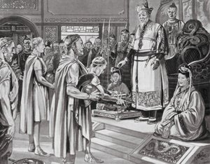 Kiinan keisari vastaanottaa tehtävän (litografia)
