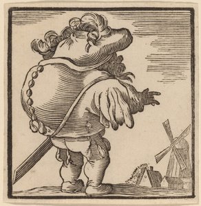 Kyttyrä tuijottaa tuulimyllyä tekijältä H. Numan after Jacques Callot