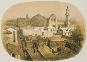 Pyhän haudan kirkko Jerusalemissa. Stelznerin etsaus - Steinkopk J.F. Editore tekijältä H. Stelzner