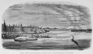 Twin Mountains Melozikakat Mouthista, "Alaska ja sen luonnonvarat", William H. Dall, kaiverrus John Andrew, pub. 1870