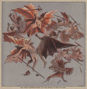 Taistelu Nasgigin ja valloittajien kenraalin välillä (väri litho) tekijältä after Hablot Knight Browne