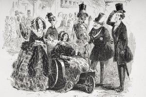 Majuri Bagstock on iloinen tästä mahdollisuudesta, kuvitus Charles Dickensin (1812-70) teoksesta "Dombey and Son", joka julkaistiin ensimmäisen kerran vuonna 1848 (259260:n yksityiskohta) tekijältä Hablot Knight Browne
