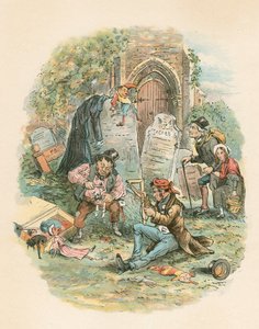 Kohtaus Charles Dickensin Old Curiosity Shopista, 1841 tekijältä Hablot Knight Browne