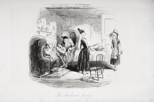 Smallweed-perhe, kuvitus Charles Dickensin (1812-70) teoksesta "Bleak House", julkaistu 1853 tekijältä Hablot Knight Browne