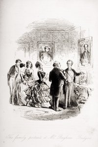Perhekuvat Mr. Bayham Badgerin luona, kuvitus Charles Dickensin (1812-70) teoksesta "Bleak House", julkaistu 1853 (litho) tekijältä Hablot Knight Browne