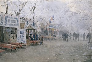 Cherry Blossom Festival, n. 1903 (akvarelli luonnonvalkoiselle paperille) tekijältä Hachir Nakagawa