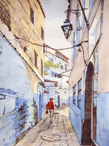 Vierailija, Chefchaouen, Marokko, n.2024 (akvarelli ja tussi).